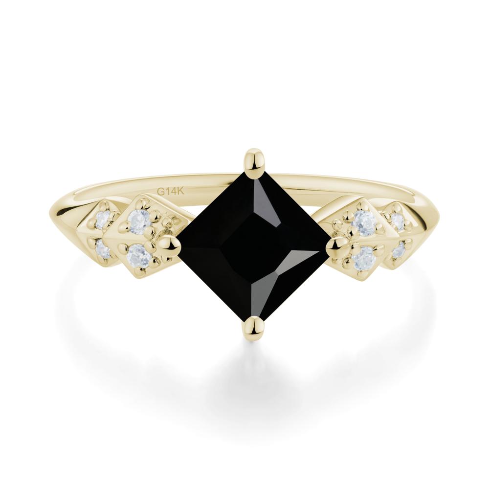 Square Black Spinel Engagement Ring - LUO Jewelry #metal_14k yellow gold