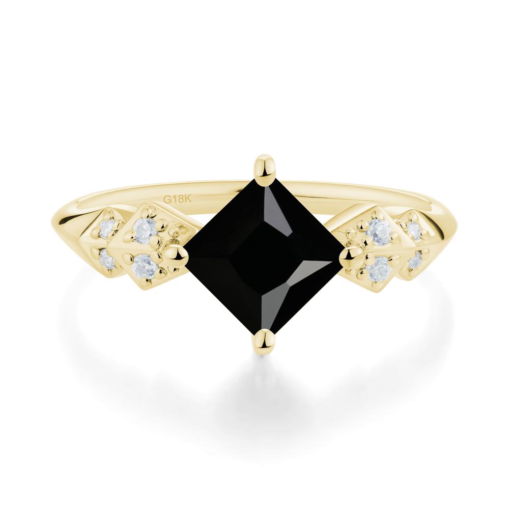 Square Black Spinel Engagement Ring - LUO Jewelry #metal_18k yellow gold