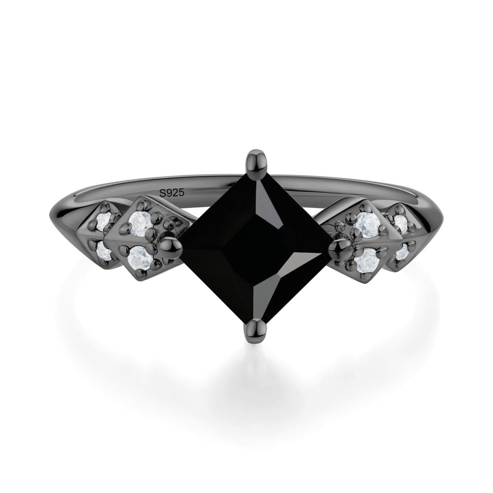 Square Black Spinel Engagement Ring - LUO Jewelry #metal_black finish sterling silver