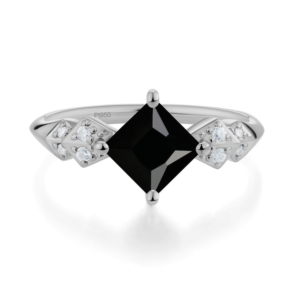 Square Black Spinel Engagement Ring - LUO Jewelry #metal_platinum