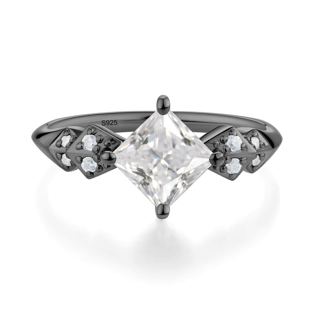 Square Cubic Zirconia Engagement Ring - LUO Jewelry #metal_black finish sterling silver