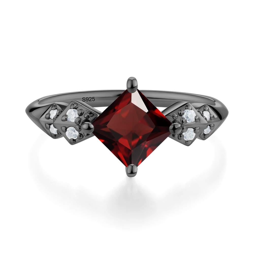 Square Garnet Engagement Ring - LUO Jewelry #metal_black finish sterling silver