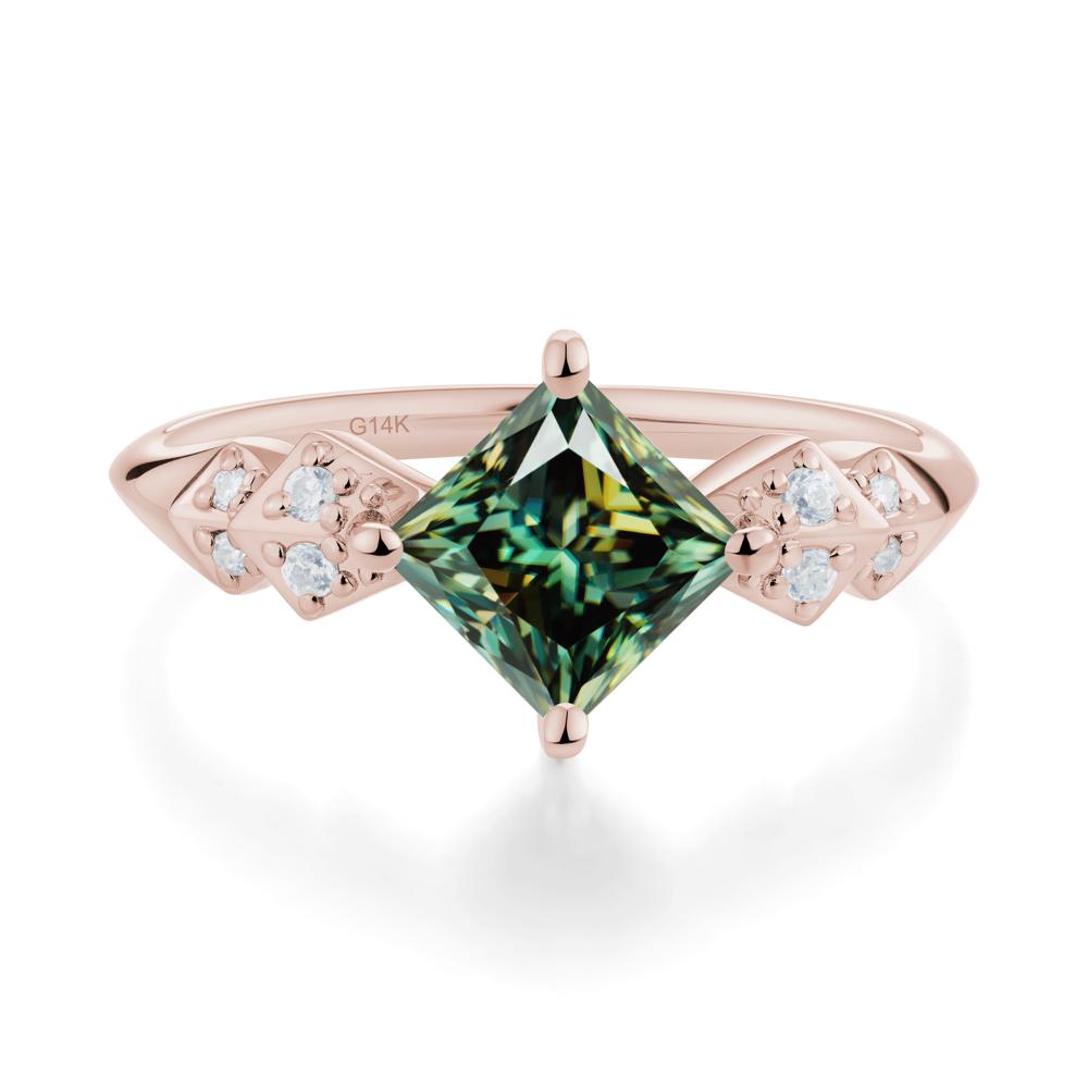 Square Green Moissanite Engagement Ring - LUO Jewelry #metal_14k rose gold