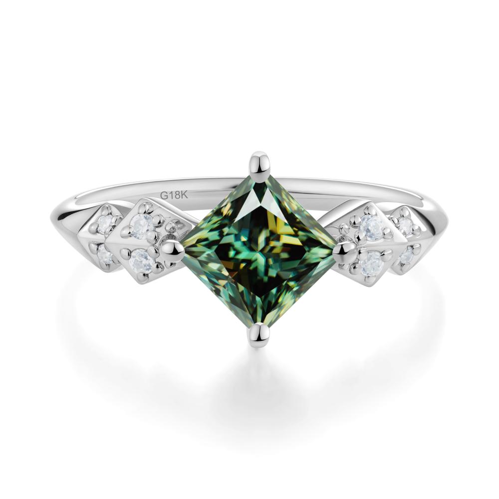 Square Green Moissanite Engagement Ring - LUO Jewelry #metal_18k white gold