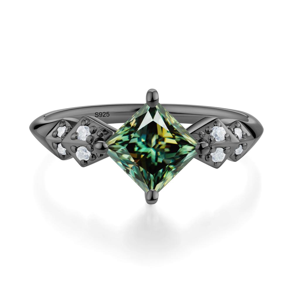 Square Green Moissanite Engagement Ring - LUO Jewelry #metal_black finish sterling silver