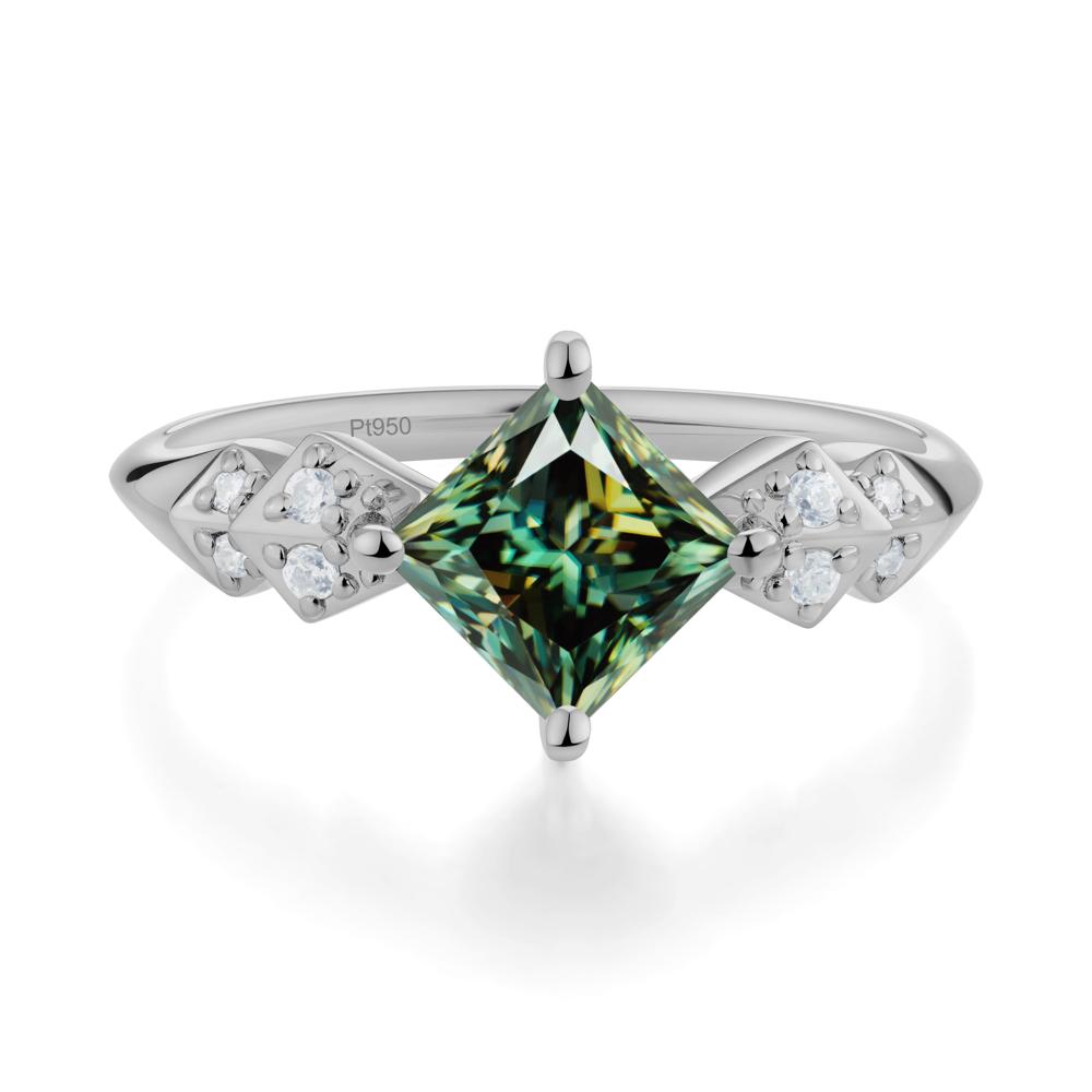 Square Green Moissanite Engagement Ring - LUO Jewelry #metal_platinum