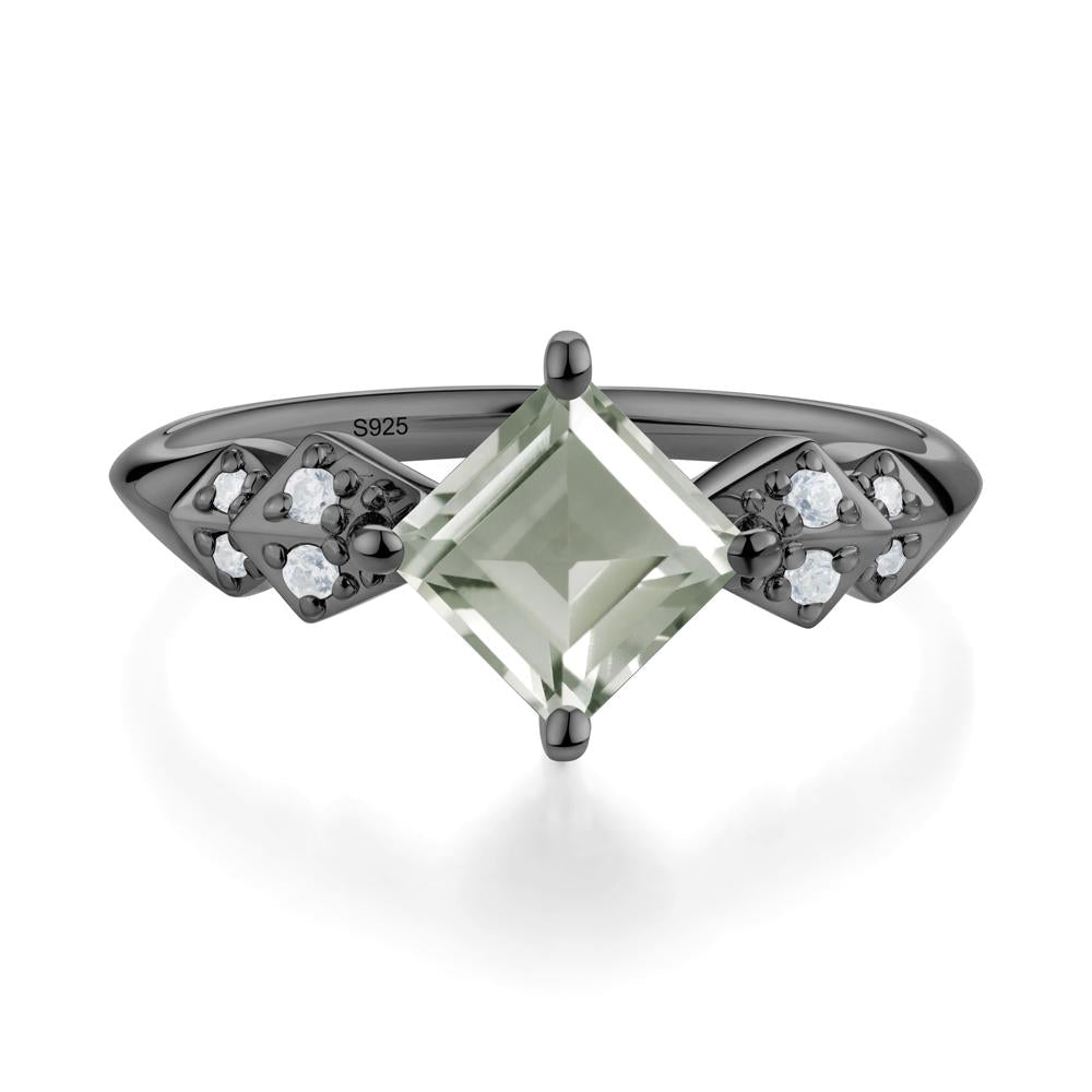 Square Green Amethyst Engagement Ring - LUO Jewelry #metal_black finish sterling silver