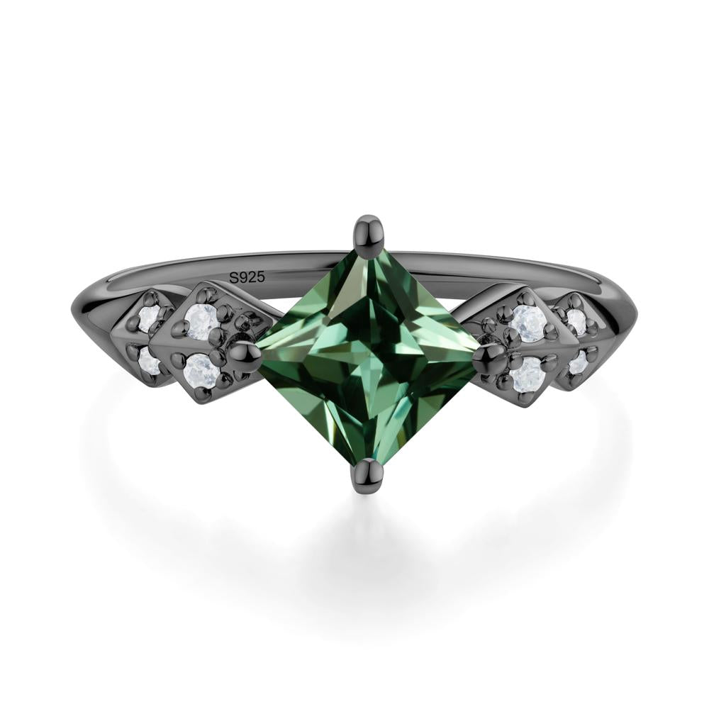 Square Green Sapphire Engagement Ring - LUO Jewelry #metal_black finish sterling silver