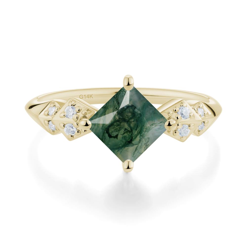 Square Moss Agate Engagement Ring - LUO Jewelry #metal_14k yellow gold