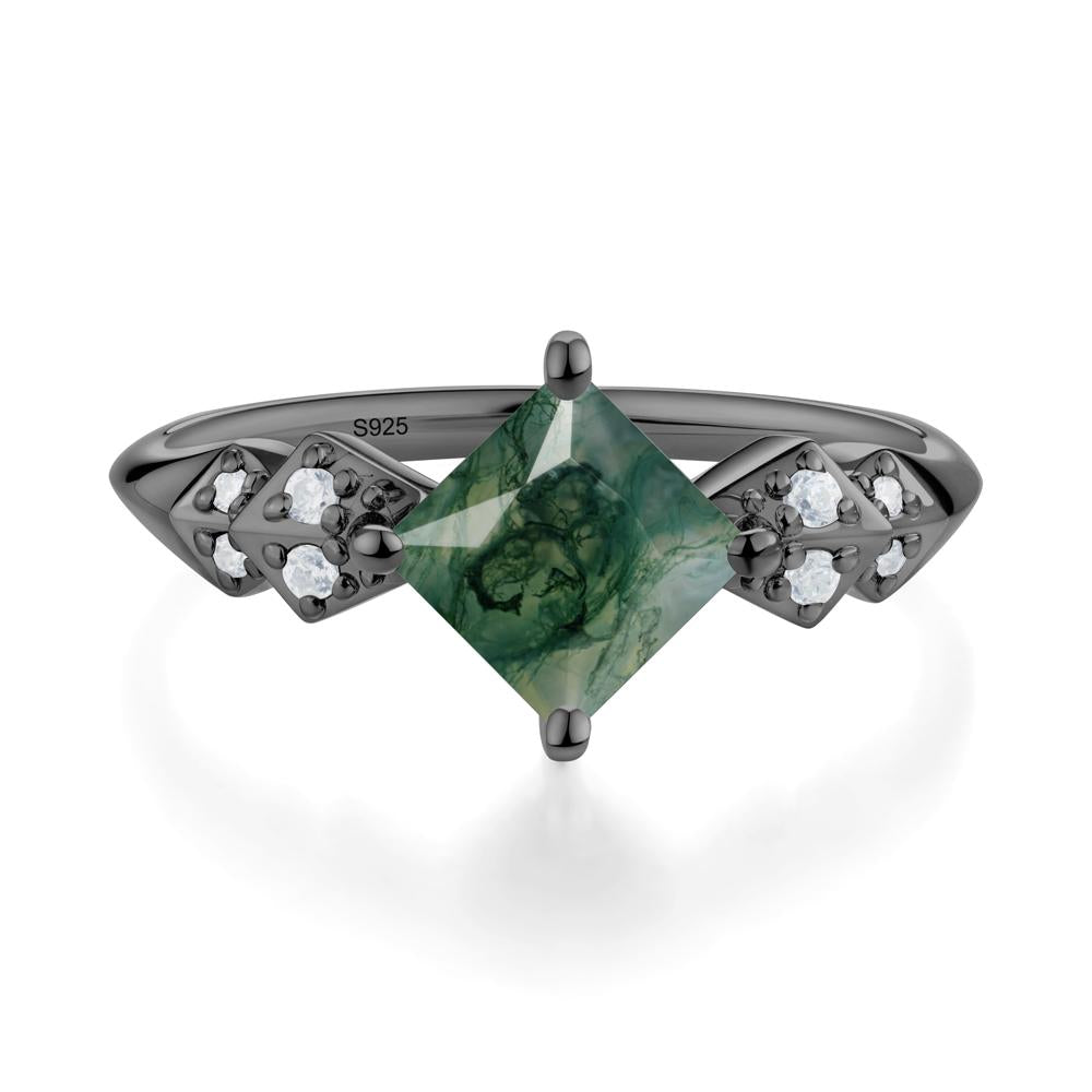 Square Moss Agate Engagement Ring - LUO Jewelry #metal_black finish sterling silver