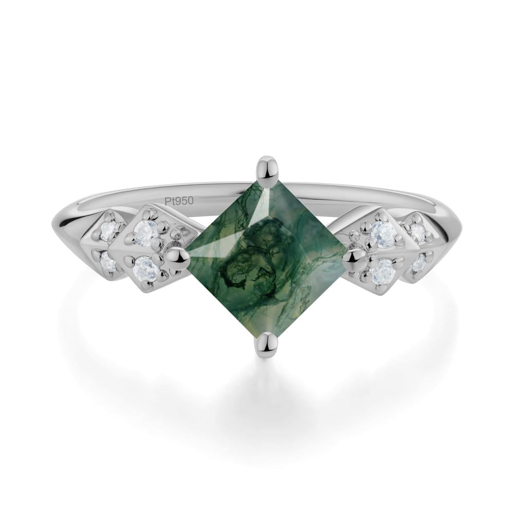 Square Moss Agate Engagement Ring - LUO Jewelry #metal_platinum