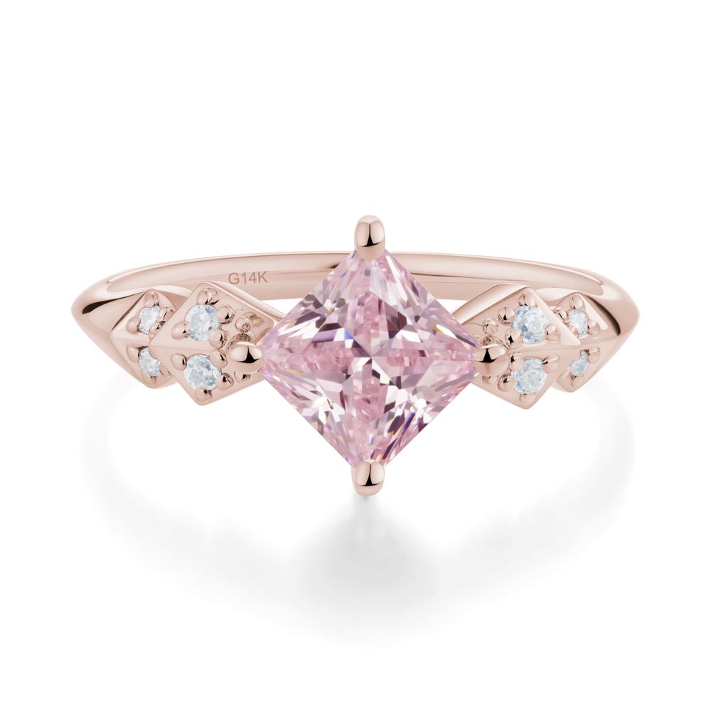 Square Pink Cubic Zirconia Engagement Ring - LUO Jewelry #metal_14k rose gold
