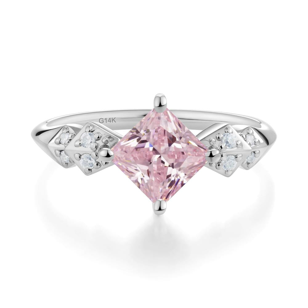 Square Pink Cubic Zirconia Engagement Ring - LUO Jewelry #metal_14k white gold