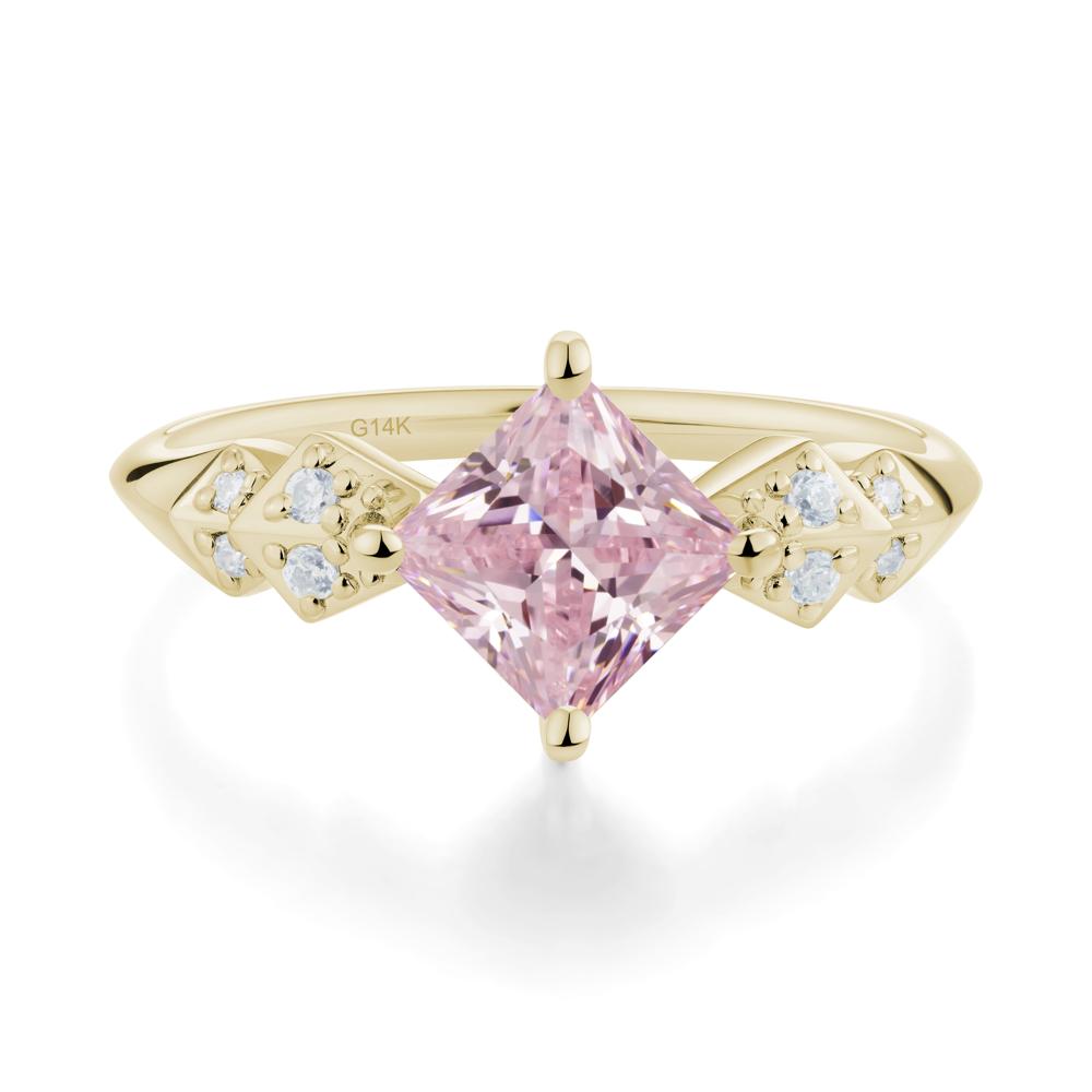 Square Pink Cubic Zirconia Engagement Ring - LUO Jewelry #metal_14k yellow gold