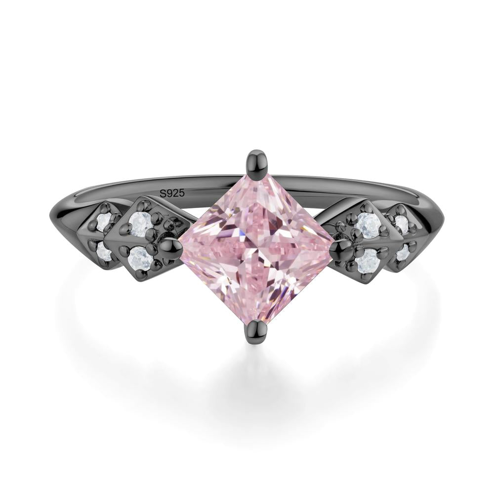 Square Pink Cubic Zirconia Engagement Ring - LUO Jewelry #metal_black finish sterling silver