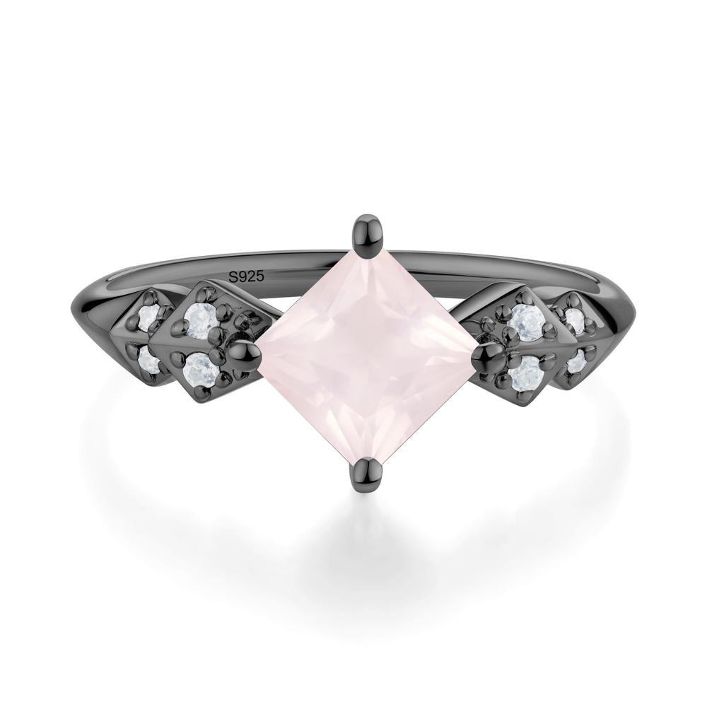 Square Rose Quartz Engagement Ring - LUO Jewelry #metal_black finish sterling silver