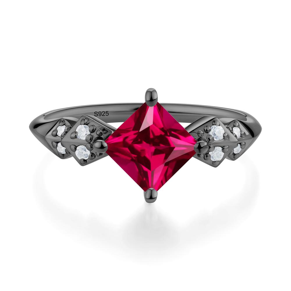 Square Ruby Engagement Ring - LUO Jewelry #metal_black finish sterling silver