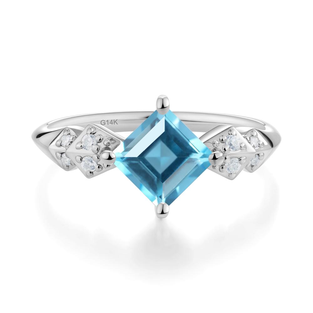 Square Swiss Blue Topaz Engagement Ring - LUO Jewelry #metal_14k white gold
