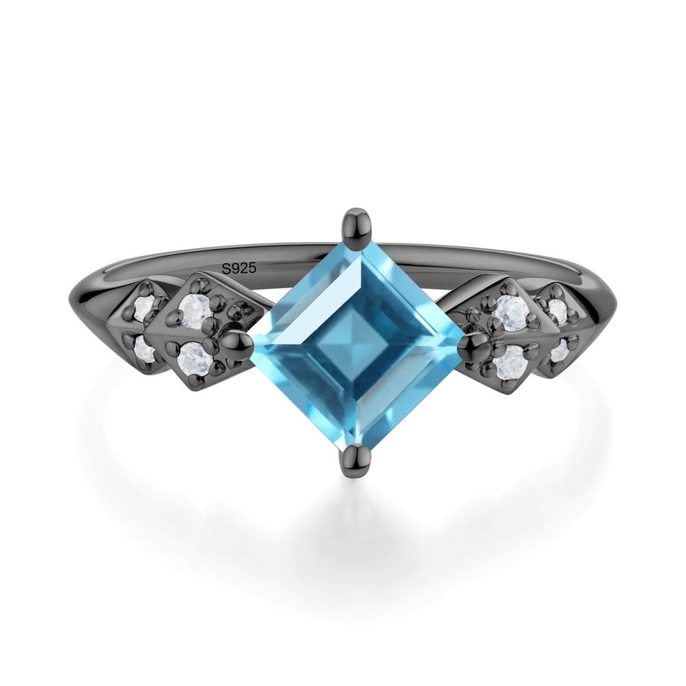 Square Swiss Blue Topaz Engagement Ring - LUO Jewelry #metal_black finish sterling silver