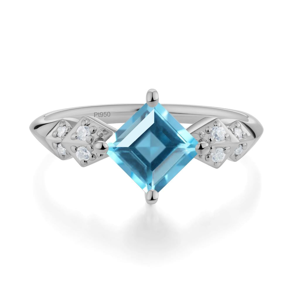 Square Swiss Blue Topaz Engagement Ring - LUO Jewelry #metal_platinum