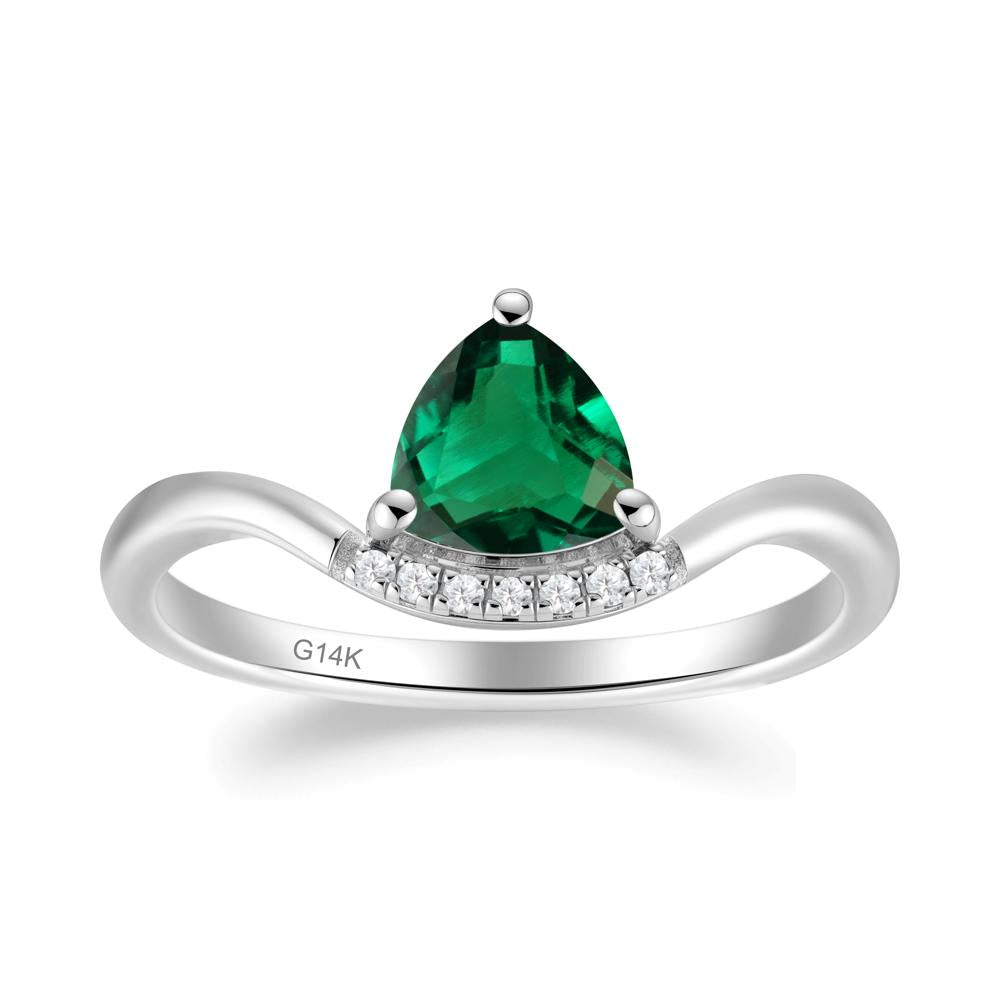Unique Trilliant Cut Emerald Ring - LUO Jewelry #metal_14k white gold