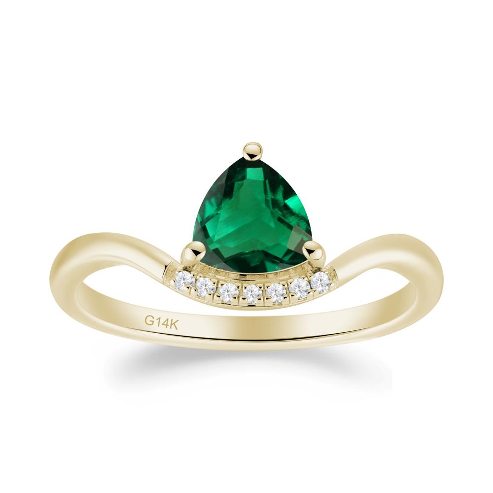 Unique Trilliant Cut Emerald Ring - LUO Jewelry #metal_14k yellow gold