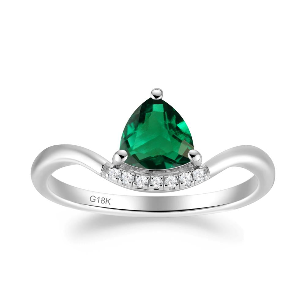 Unique Trilliant Cut Emerald Ring - LUO Jewelry #metal_18k white gold