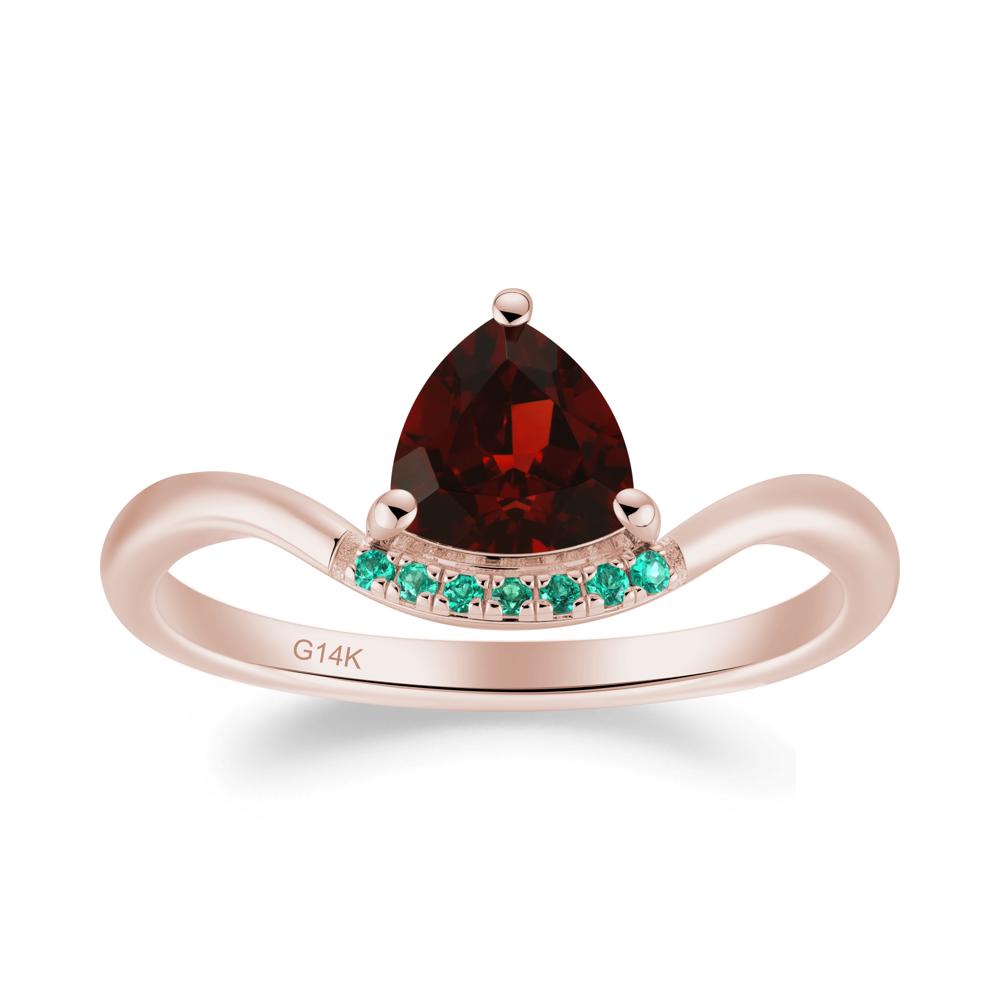 Unique Trilliant Cut Garnet and Emerald Ring - LUO Jewelry #metal_14k rose gold