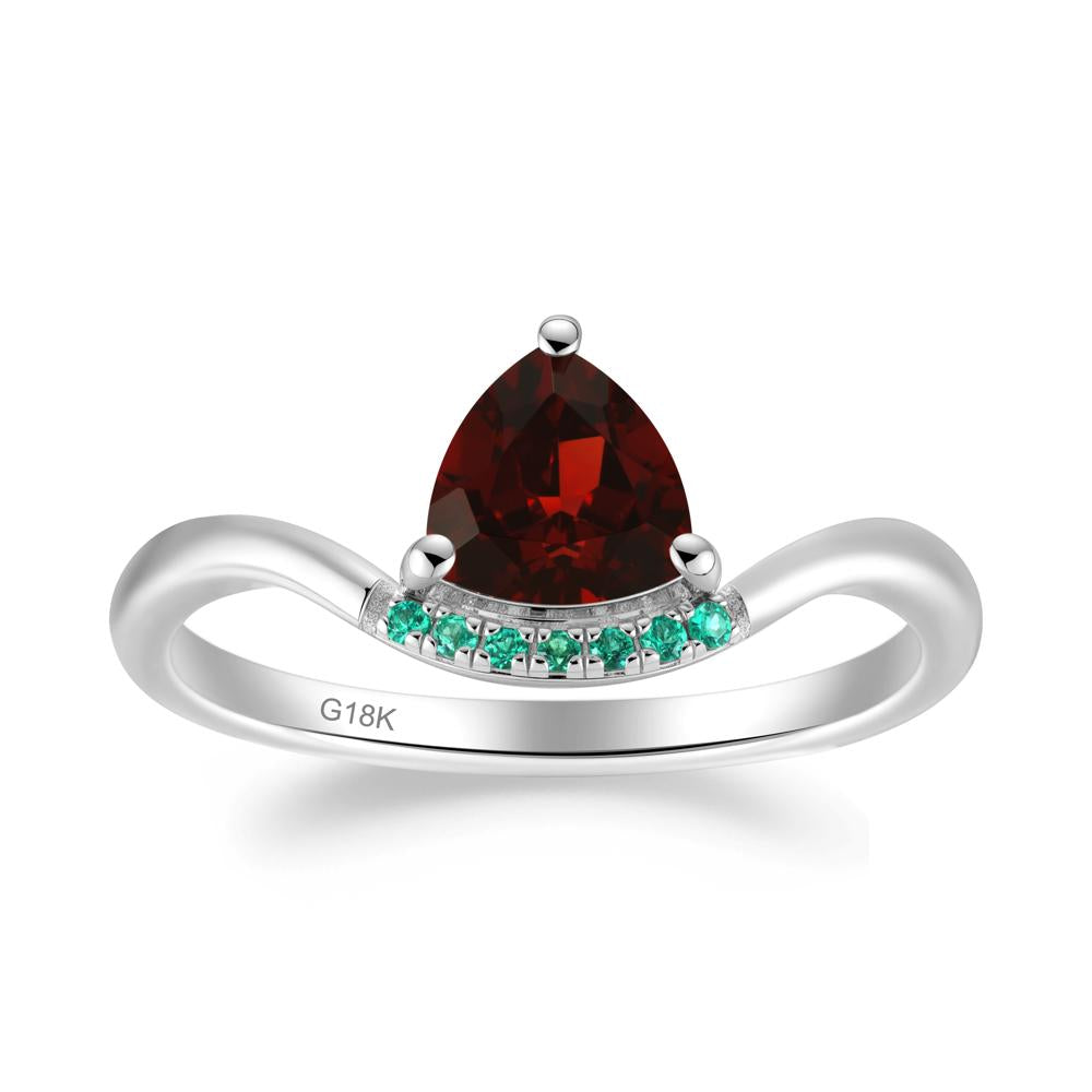 Unique Trilliant Cut Garnet and Emerald Ring - LUO Jewelry #metal_18k white gold