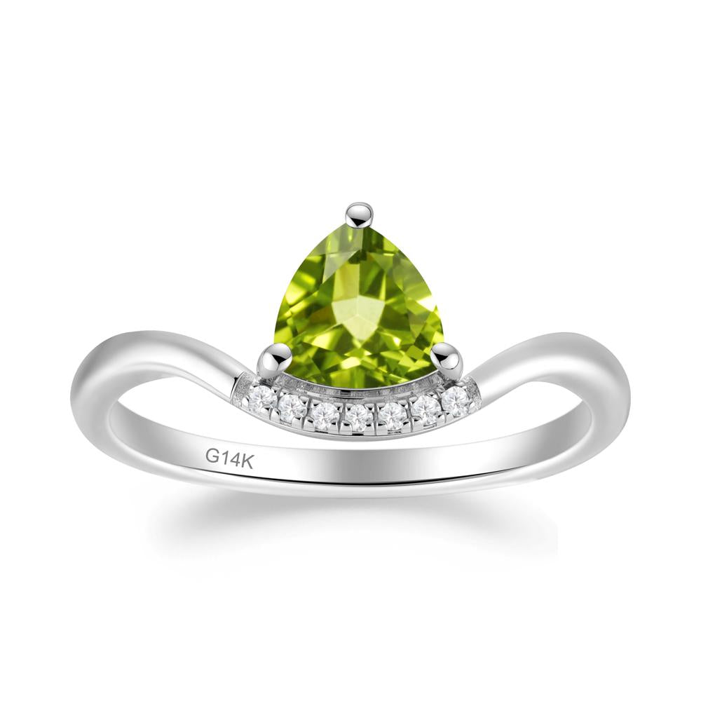 Unique Trilliant Cut Peridot Ring - LUO Jewelry #metal_14k white gold