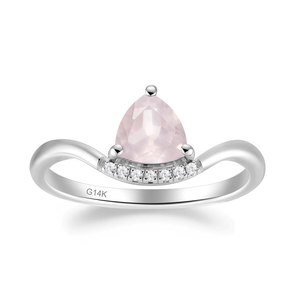 Unique Trilliant Cut Rose Quartz Ring - LUO Jewelry #metal_14k white gold