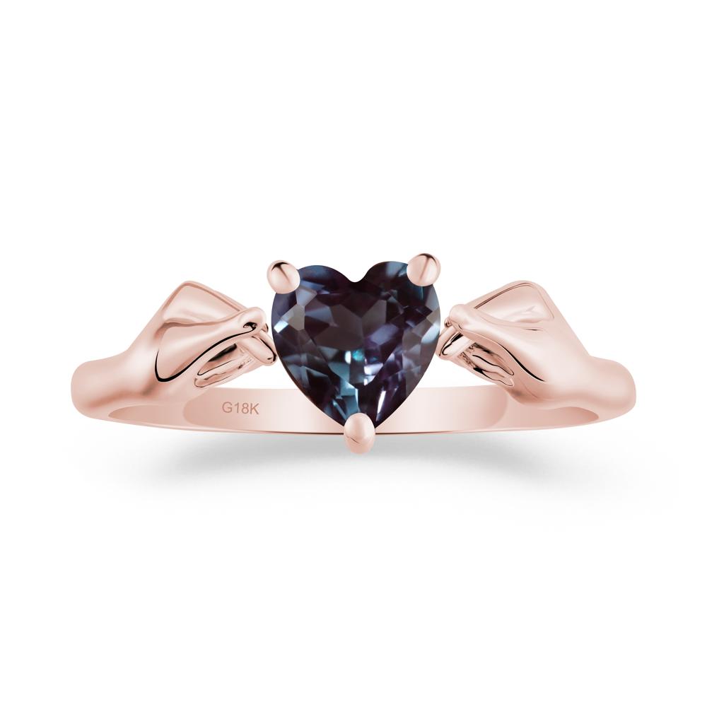 Heart Shaped Alexandrite Ring with Finger Heart - LUO Jewelry #metal_18k rose gold