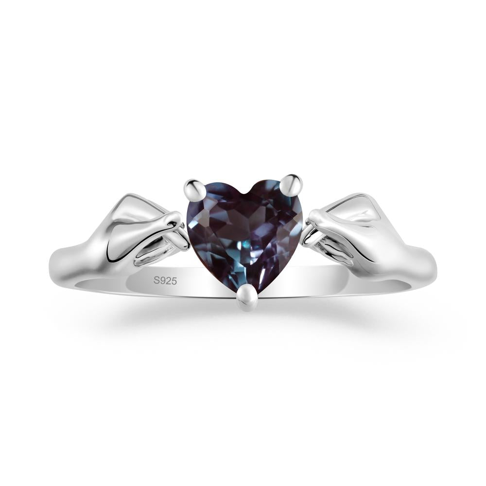 Heart Shaped Alexandrite Ring with Finger Heart - LUO Jewelry #metal_sterling silver
