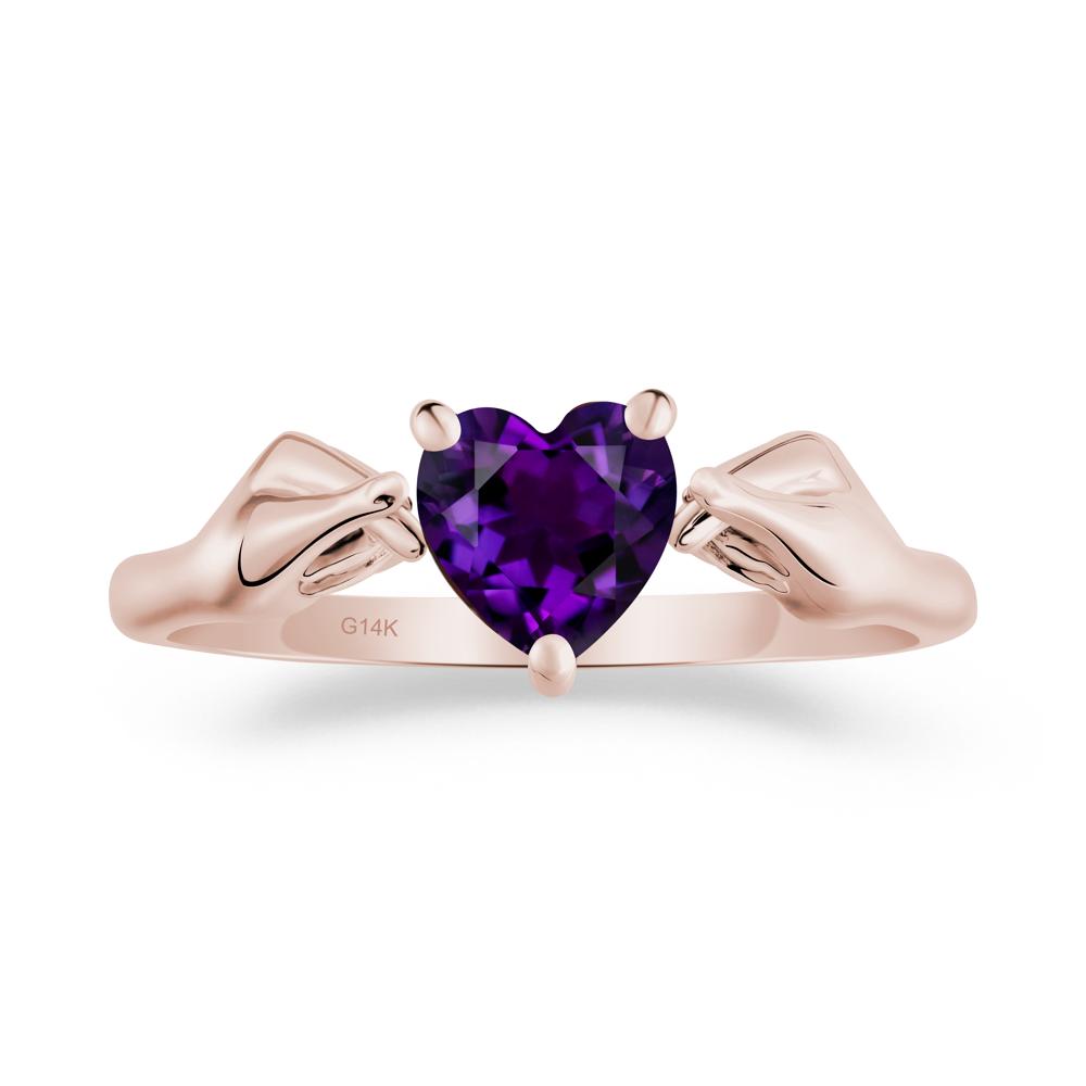 Finger Heart Amethyst Solitaire Ring - LUO Jewelry #metal_14k rose gold
