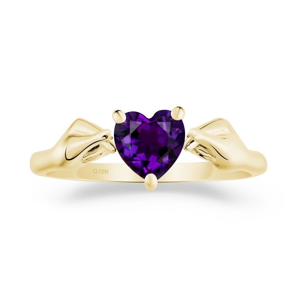 Finger Heart Amethyst Solitaire Ring - LUO Jewelry #metal_18k yellow gold