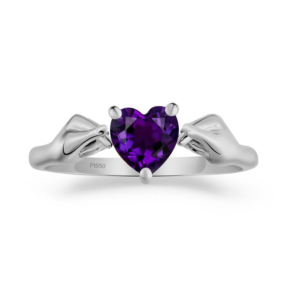 Finger Heart Amethyst Solitaire Ring - LUO Jewelry #metal_platinum
