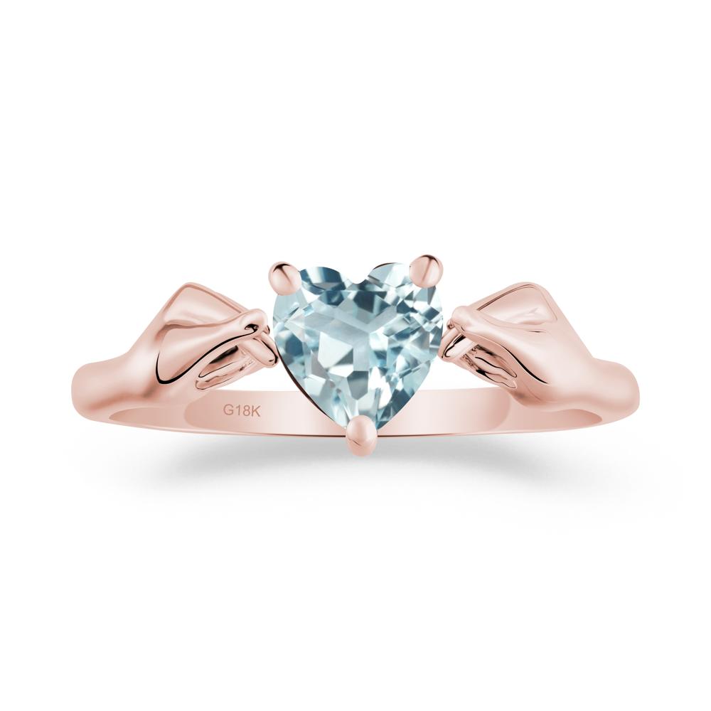 Heart Shaped Aquamarine Ring with Finger Heart - LUO Jewelry #metal_18k rose gold