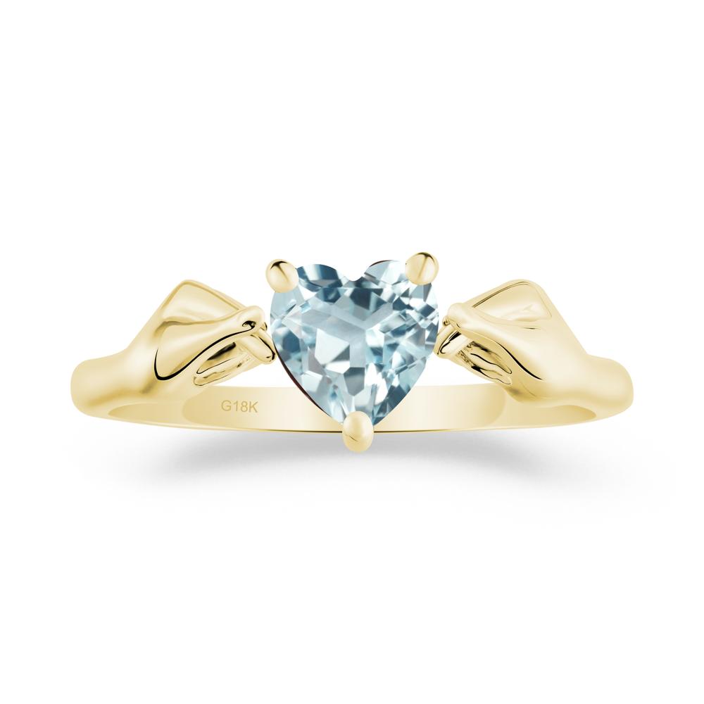 Heart Shaped Aquamarine Ring with Finger Heart - LUO Jewelry #metal_18k yellow gold