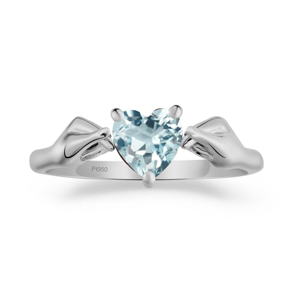 Heart Shaped Aquamarine Ring with Finger Heart - LUO Jewelry #metal_platinum