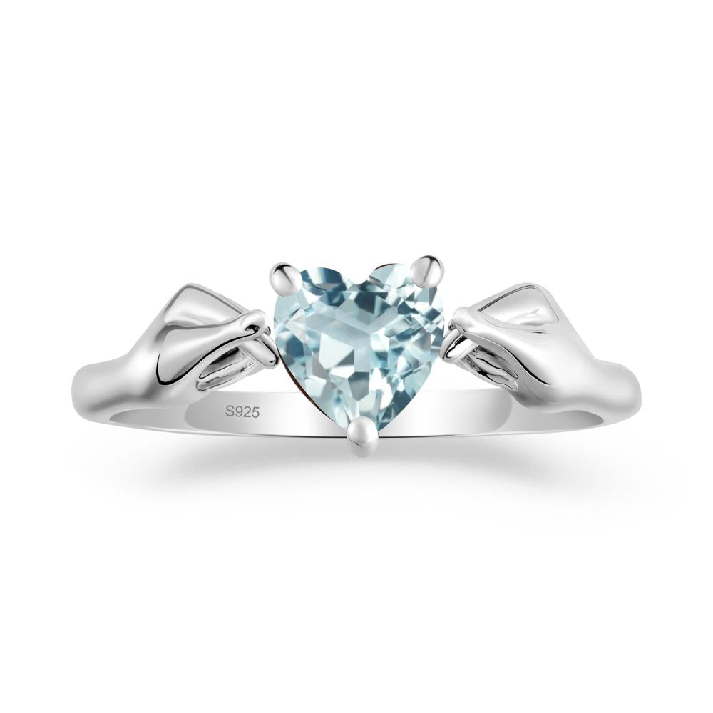 Heart Shaped Aquamarine Ring with Finger Heart - LUO Jewelry #metal_sterling silver