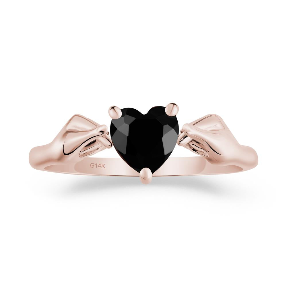 Finger Heart Black Spinel Solitaire Ring - LUO Jewelry #metal_14k rose gold