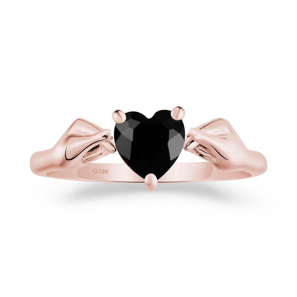 Finger Heart Black Spinel Solitaire Ring - LUO Jewelry #metal_18k rose gold