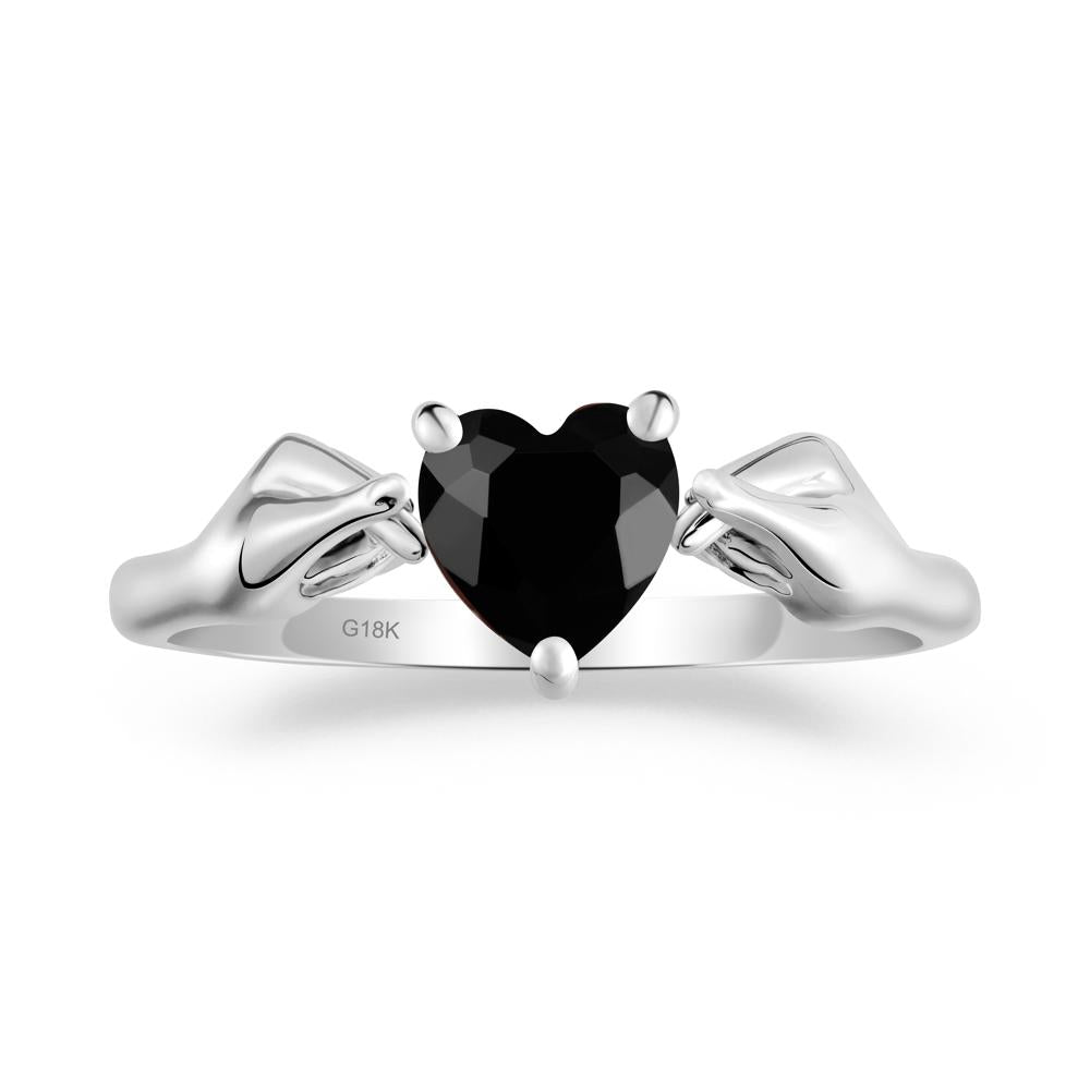 Finger Heart Black Spinel Solitaire Ring - LUO Jewelry #metal_18k white gold