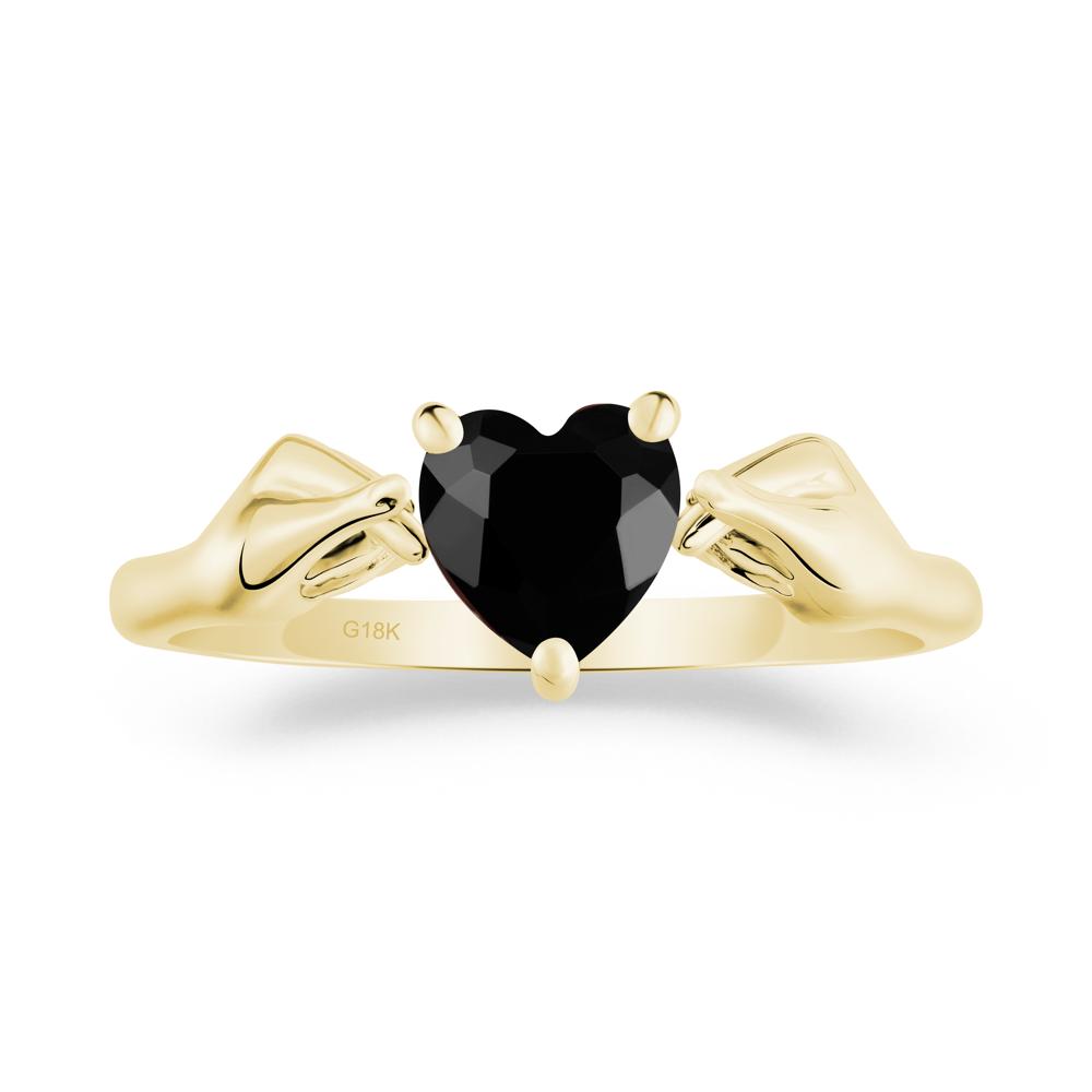 Finger Heart Black Spinel Solitaire Ring - LUO Jewelry #metal_18k yellow gold
