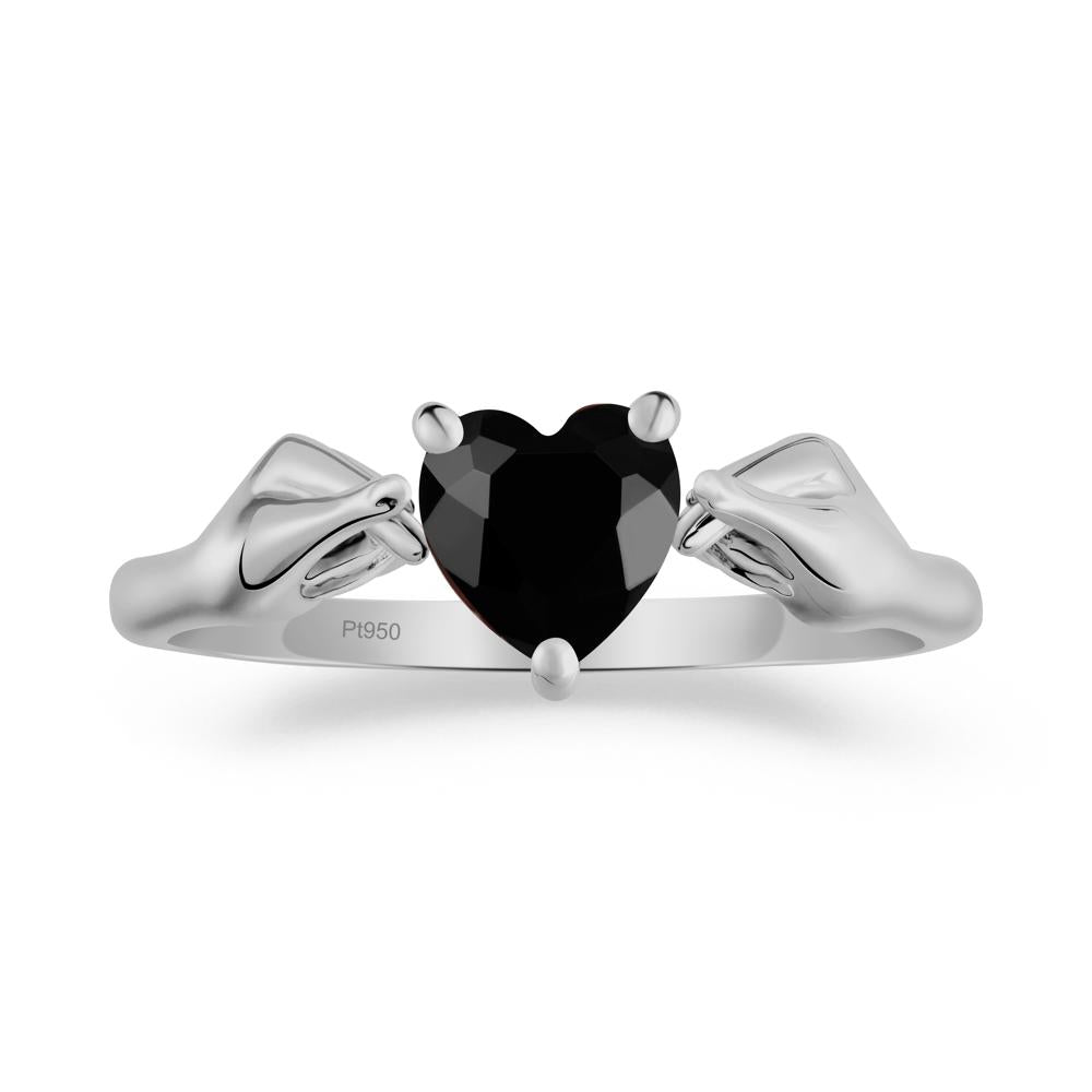 Finger Heart Black Spinel Solitaire Ring - LUO Jewelry #metal_platinum