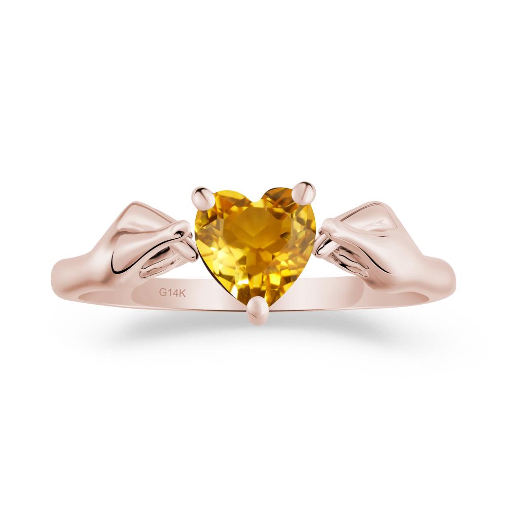 Finger Heart Citrine Solitaire Ring - LUO Jewelry #metal_14k rose gold