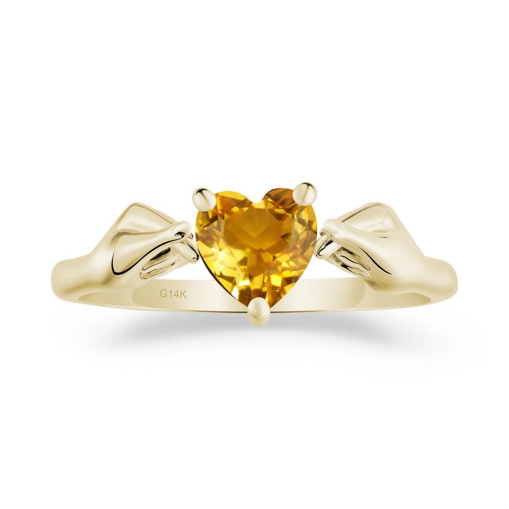 Finger Heart Citrine Solitaire Ring - LUO Jewelry #metal_14k yellow gold