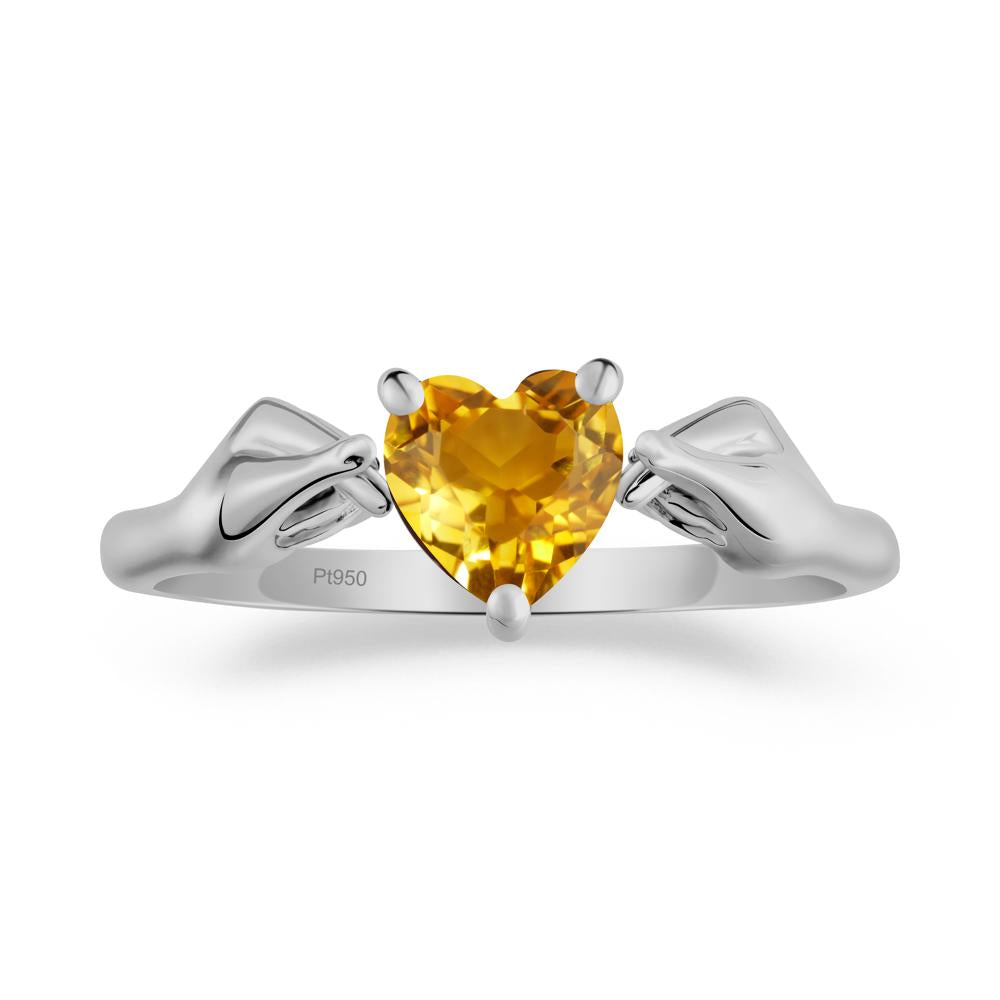 Finger Heart Citrine Solitaire Ring - LUO Jewelry #metal_platinum