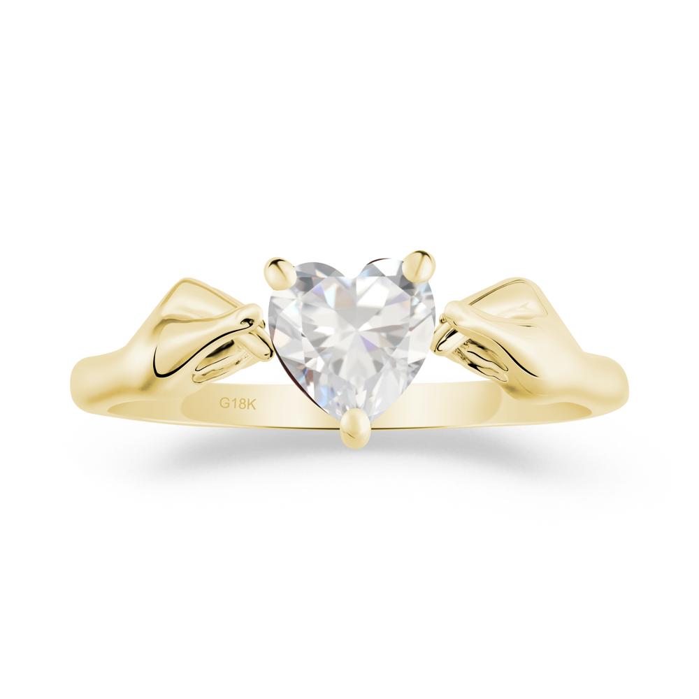 Finger Heart Cubic Zirconia Solitaire Ring - LUO Jewelry #metal_18k yellow gold