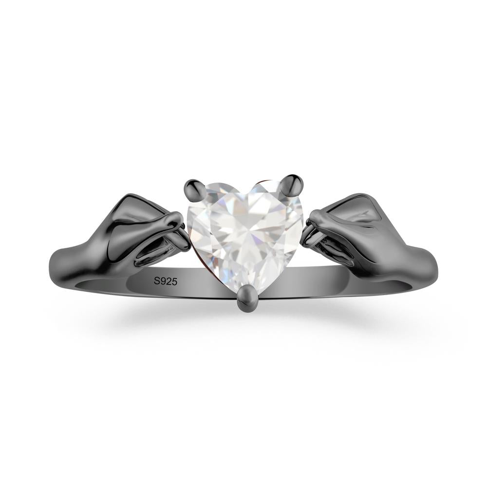 Finger Heart Cubic Zirconia Solitaire Ring - LUO Jewelry #metal_black finish sterling silver